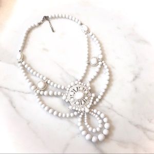 White Beaded Rhinestone Statement Necklace